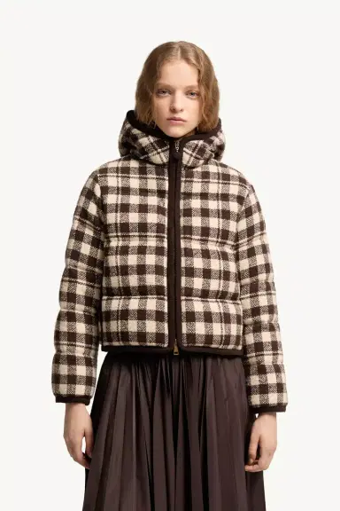 Moncler Abstraction Hooded Wool Blend Short Down Jacket | Thumbnail 5