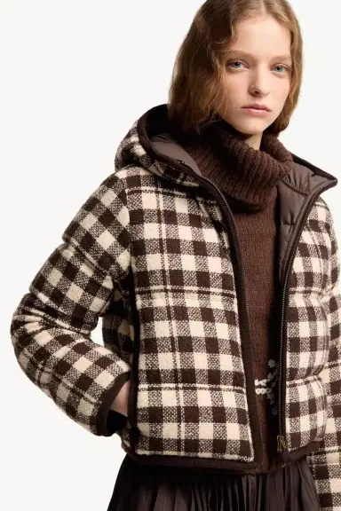Moncler Abstraction Hooded Wool Blend Short Down Jacket | Thumbnail 7
