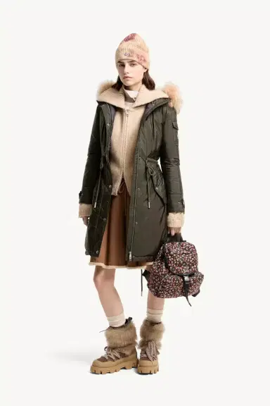 Moncler Moustique Hooded Shearling Trimmed Long Down Parka | Thumbnail 3