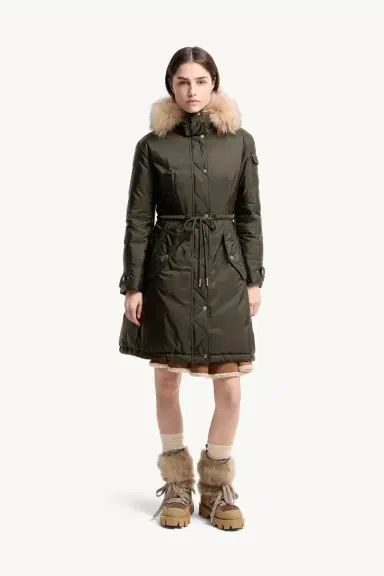 Moncler Moustique Hooded Shearling Trimmed Long Down Parka | Thumbnail 5