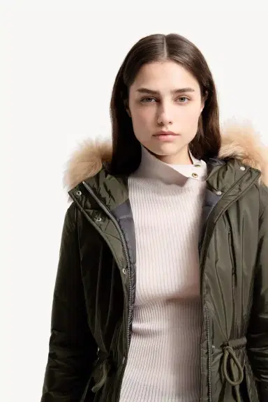 Moncler Moustique Hooded Shearling Trimmed Long Down Parka | Thumbnail 7