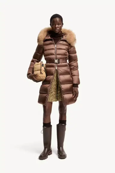 Moncler Leersies Shearling Trimmed Hooded Long Down Coat | Thumbnail 3 Moncler Leersies Shearling Trimmed Hooded Long Down Coat | Thumbnail 3