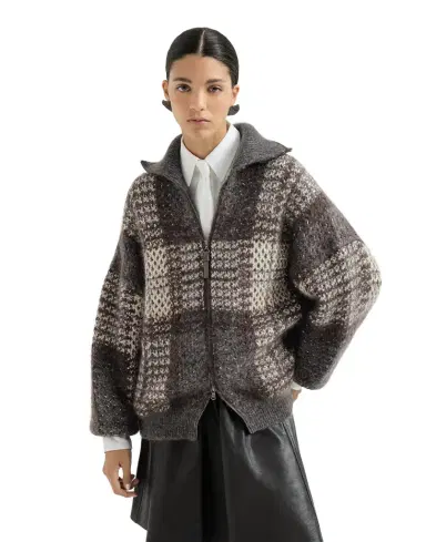 Brunello Cucinelli Dazzling Tartan double knit cardigan | Thumbnail 1
