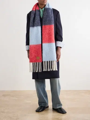 Loewe Fringed Striped Brushed Alpaca and Wool-Blend Scarf - Men | Thumbnail 2