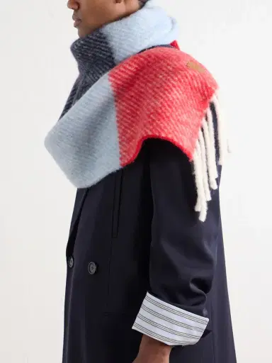 Loewe Fringed Striped Brushed Alpaca and Wool-Blend Scarf - Men | Thumbnail 3