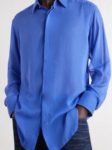 Tom Ford Micro-Striped Silk-Organza Shirt - Men | Thumbnail 5