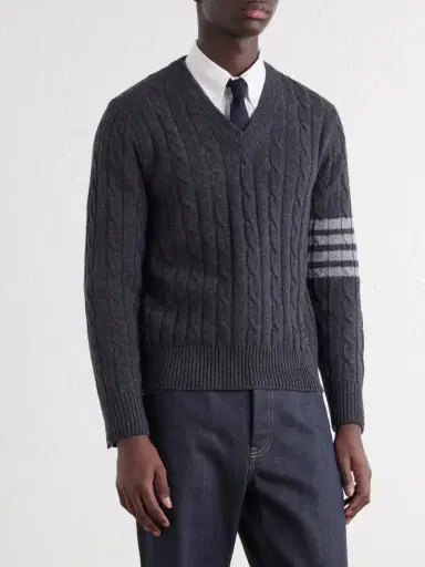 Thom Browne 4-Bar Stripe Cable-Knit Cashmere Sweater - Men | Thumbnail 3 Thom Browne 4-Bar Stripe Cable-Knit Cashmere Sweater - Men | Thumbnail 3