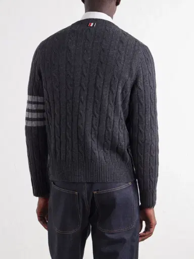 Thom Browne 4-Bar Stripe Cable-Knit Cashmere Sweater - Men | Thumbnail 4 Thom Browne 4-Bar Stripe Cable-Knit Cashmere Sweater - Men | Thumbnail 4