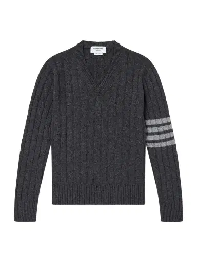 Thom Browne 4-Bar Stripe Cable-Knit Cashmere Sweater - Men | Thumbnail 1 Thom Browne 4-Bar Stripe Cable-Knit Cashmere Sweater - Men | Thumbnail 1