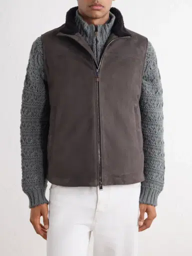 Canali Padded Shearling-Trimmed Suede Gilet - Men | Thumbnail 3 Canali Padded Shearling-Trimmed Suede Gilet - Men | Thumbnail 3