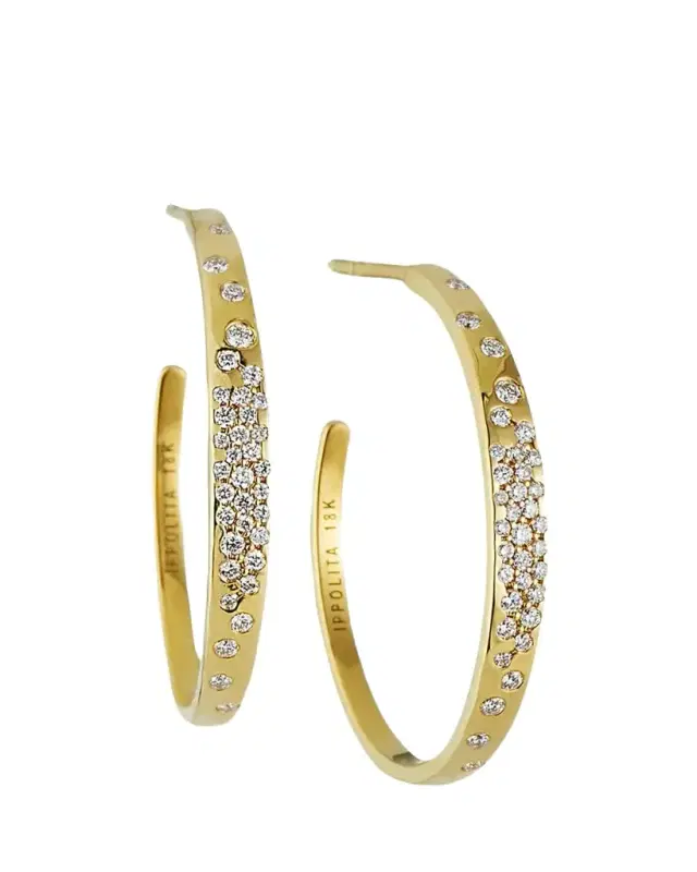 Ippolita #2 Crinkle Hoop Earring in 18K Gold with Diamonds