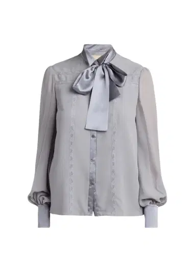 Valentino Garavani Pussy-Bow Collar Silk-Blend Lace Shirt | Thumbnail 1