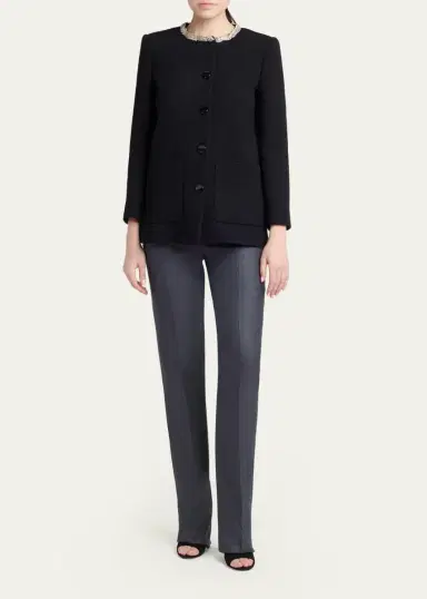 Valentino Garavani Crystal Embroidered Collarless Single-Breasted Coat | Thumbnail 2 Valentino Garavani Crystal Embroidered Collarless Single-Breasted Coat | Thumbnail 2