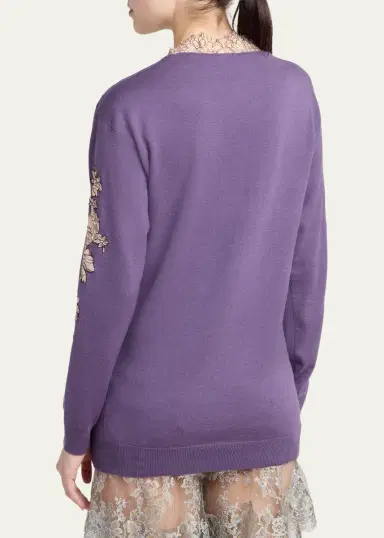 Valentino Garavani Lace-Inset Plunging Wool Sweater | Thumbnail 3 Valentino Garavani Lace-Inset Plunging Wool Sweater | Thumbnail 3