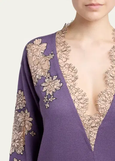 Valentino Garavani Lace-Inset Plunging Wool Sweater | Thumbnail 5 Valentino Garavani Lace-Inset Plunging Wool Sweater | Thumbnail 5