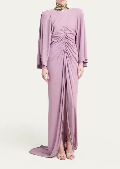 Valentino Garavani Sequined Turtleneck Draped Cape Backless Gown | Thumbnail 2 Valentino Garavani Sequined Turtleneck Draped Cape Backless Gown | Thumbnail 2