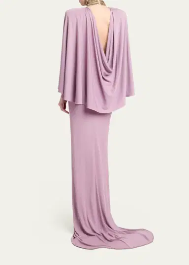 Valentino Garavani Sequined Turtleneck Draped Cape Backless Gown | Thumbnail 3 Valentino Garavani Sequined Turtleneck Draped Cape Backless Gown | Thumbnail 3