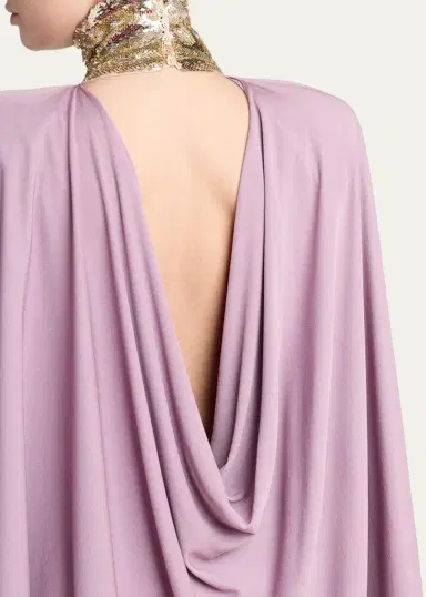Valentino Garavani Sequined Turtleneck Draped Cape Backless Gown | Thumbnail 5 Valentino Garavani Sequined Turtleneck Draped Cape Backless Gown | Thumbnail 5
