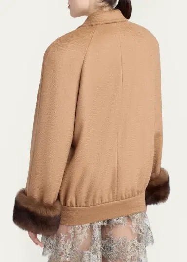 Valentino Garavani Lamb Shearling Cuffs Brushed Camel Zip Jacket | Thumbnail 3
