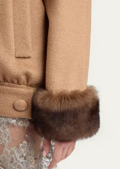 Valentino Garavani Lamb Shearling Cuffs Brushed Camel Zip Jacket | Thumbnail 5