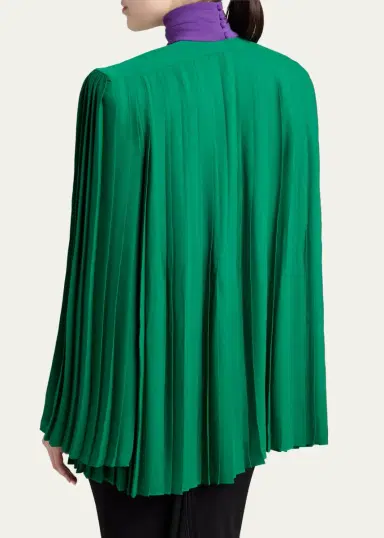 Valentino Garavani Mock-Neck Pleated Silk Long-Sleeve Top | Thumbnail 3
