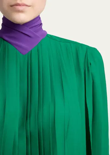 Valentino Garavani Mock-Neck Pleated Silk Long-Sleeve Top | Thumbnail 5