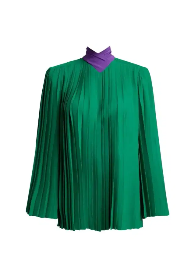 Mock-Neck Pleated Silk Long-Sleeve Top