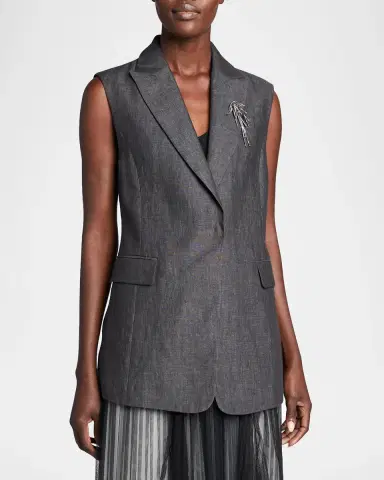 Brunello Cucinelli Sleeveless Lightweight Linen Blazer Vest | Thumbnail 4 Brunello Cucinelli Sleeveless Lightweight Linen Blazer Vest | Thumbnail 4