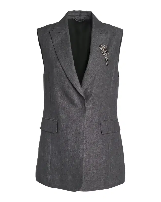 Sleeveless Lightweight Linen Blazer Vest Sleeveless Lightweight Linen Blazer Vest