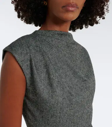 Erdem Bow-detail herringbone draped midi dress | Thumbnail 2 Erdem Bow-detail herringbone draped midi dress | Thumbnail 2