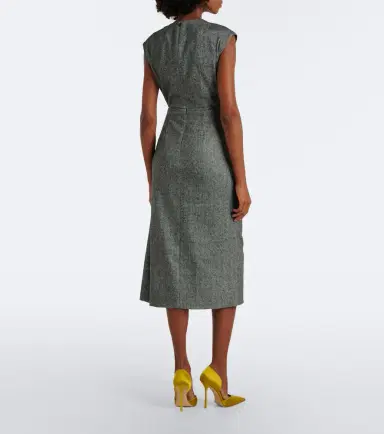Erdem Bow-detail herringbone draped midi dress | Thumbnail 3 Erdem Bow-detail herringbone draped midi dress | Thumbnail 3