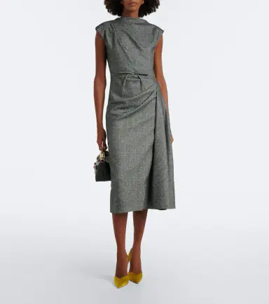 Erdem Bow-detail herringbone draped midi dress | Thumbnail 4 Erdem Bow-detail herringbone draped midi dress | Thumbnail 4