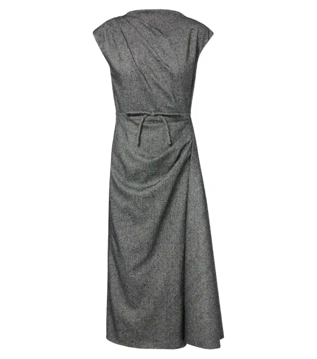 Bow-detail herringbone draped midi dress Bow-detail herringbone draped midi dress