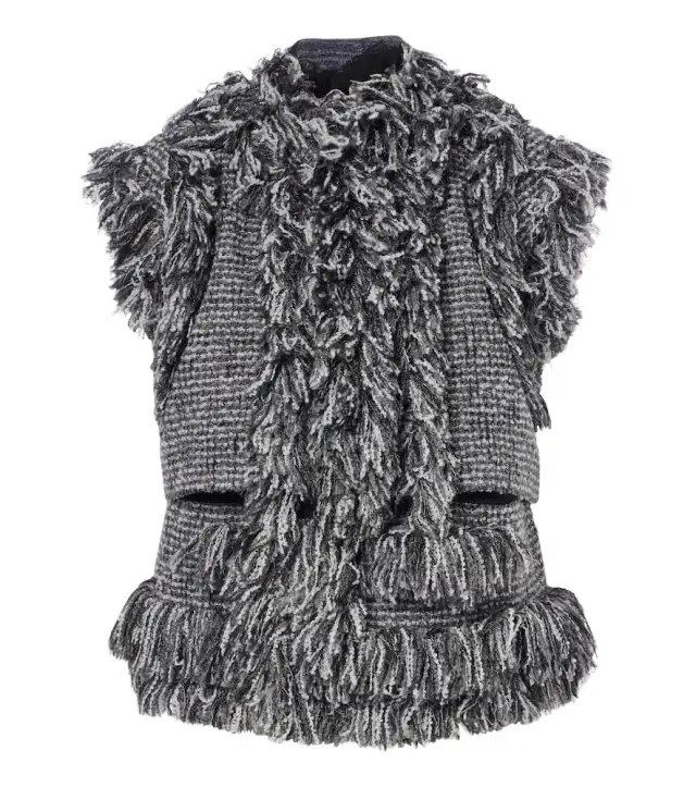 Fringed wool-blend tweed vest Fringed wool-blend tweed vest