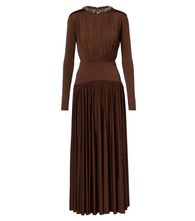 Roland Mouret Embellished gathered jersey maxi dress