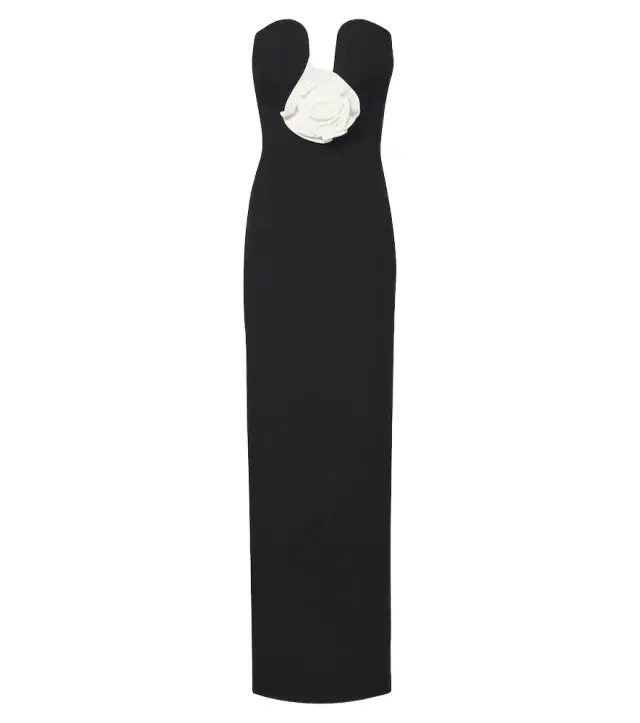 Roland Mouret Floral-appliqué crêpe bustier gown
