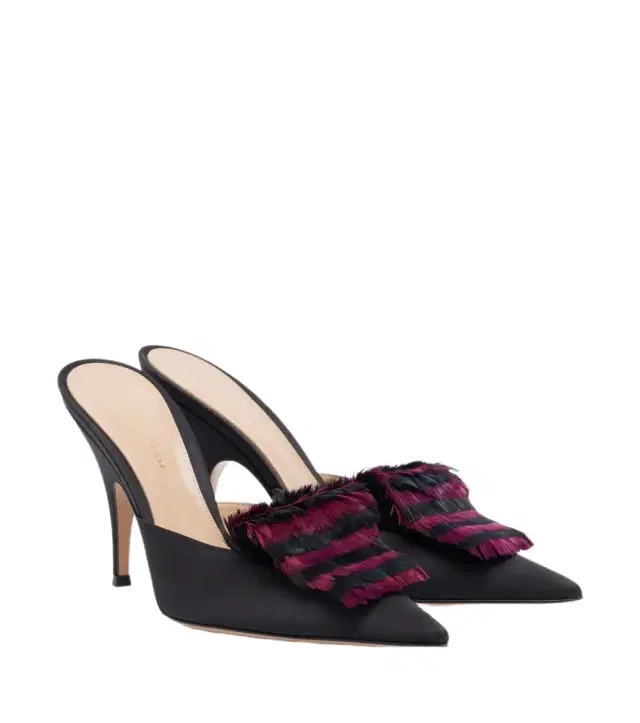 Feather-trimmed satin mules Feather-trimmed satin mules