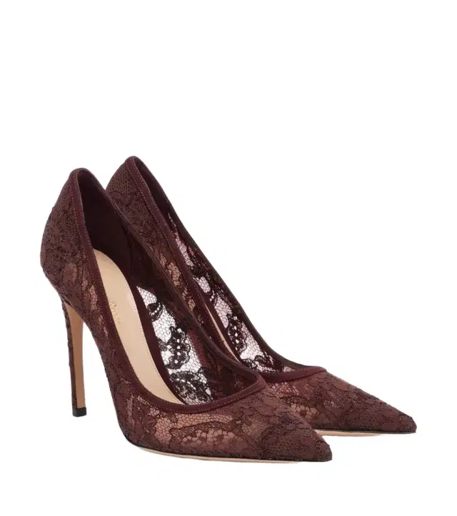 Claudia suede-trimmed lace pumps Claudia suede-trimmed lace pumps