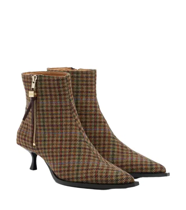 Ganni Anna checked ankle boots