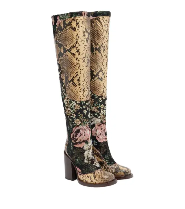 Dries Van Noten Patchwork leather over-the-knee boots