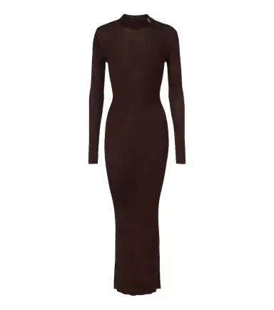 Saint Laurent Cassandre ribbed-knit silk midi dress | Thumbnail 1 Saint Laurent Cassandre ribbed-knit silk midi dress | Thumbnail 1