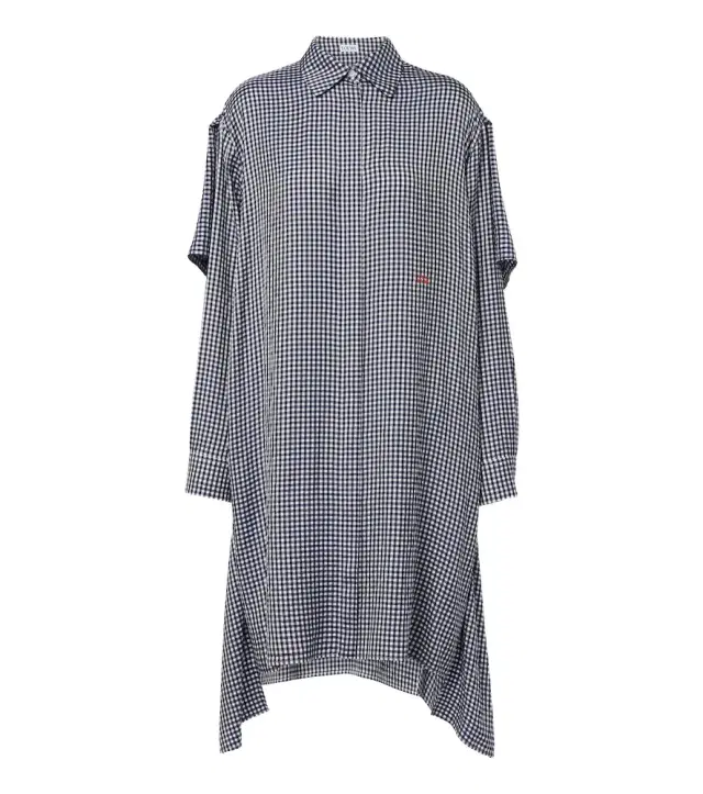 Gingham silk shirt dress