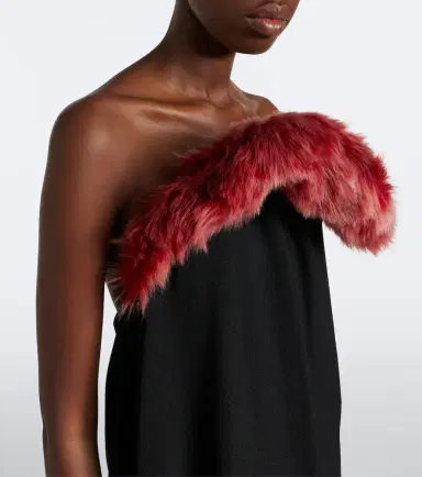 Loewe Shearling-trimmed crêpe midi dress | Thumbnail 4 Loewe Shearling-trimmed crêpe midi dress | Thumbnail 4
