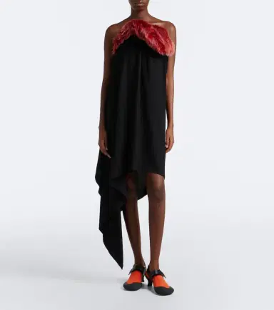 Loewe Shearling-trimmed crêpe midi dress | Thumbnail 5 Loewe Shearling-trimmed crêpe midi dress | Thumbnail 5