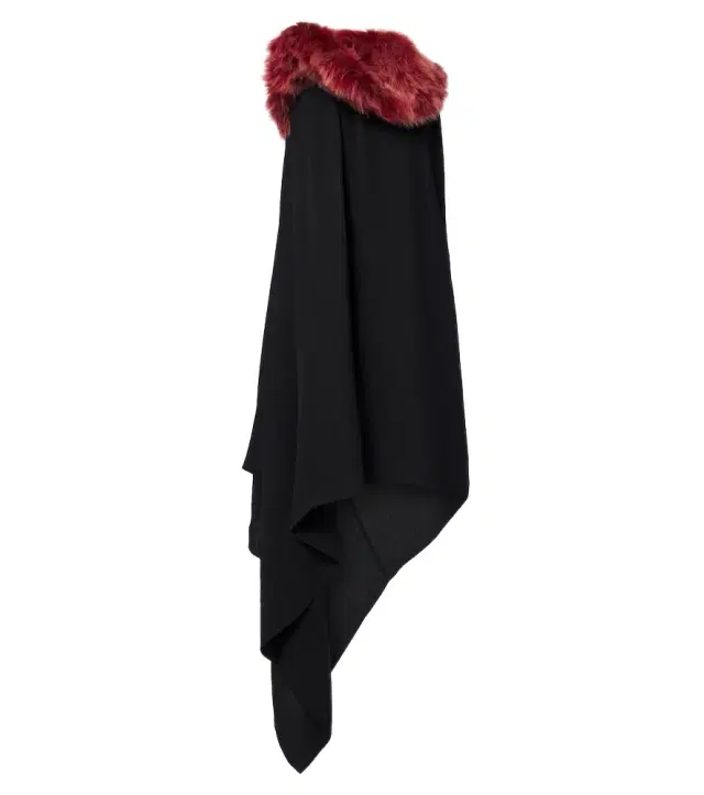 Shearling-trimmed crêpe midi dress Shearling-trimmed crêpe midi dress