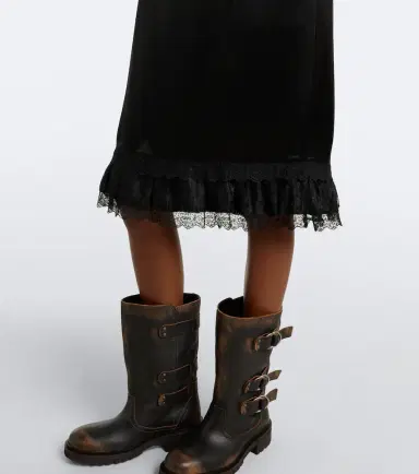 Ganni Lace-trimmed ruffled satin miniskirt | Thumbnail 6