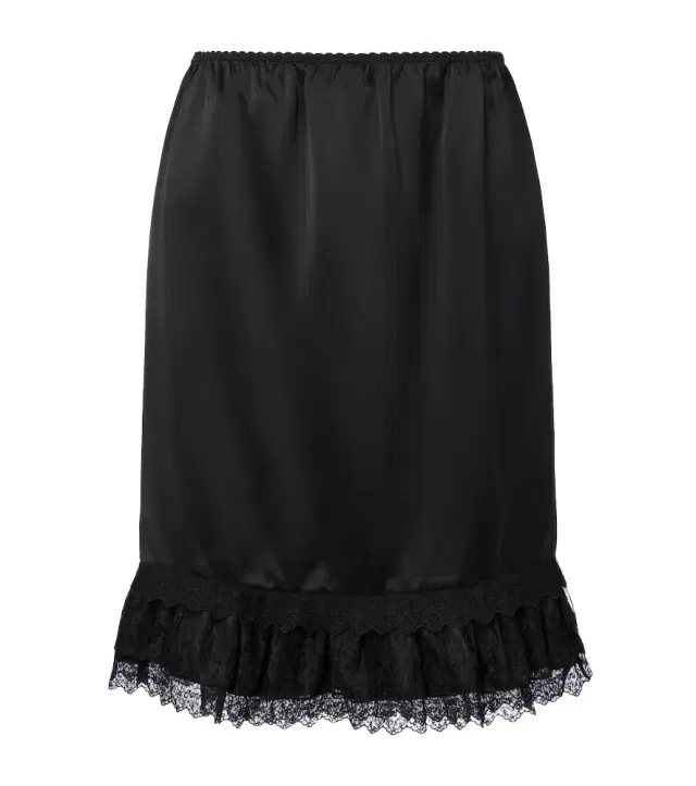 Lace-trimmed ruffled satin miniskirt