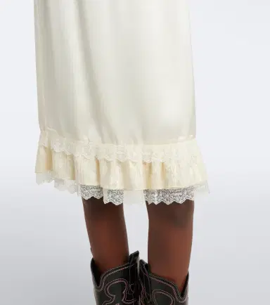 Ganni Lace-trimmed ruffled satin miniskirt | Thumbnail 2