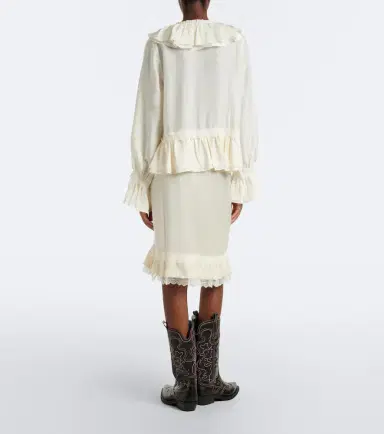 Ganni Lace-trimmed ruffled satin miniskirt | Thumbnail 5