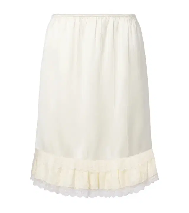 Lace-trimmed ruffled satin miniskirt